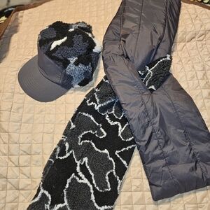 Makes A Great Christmas Gift...Stylish Black and Gray Winter Hat and Scarf Set